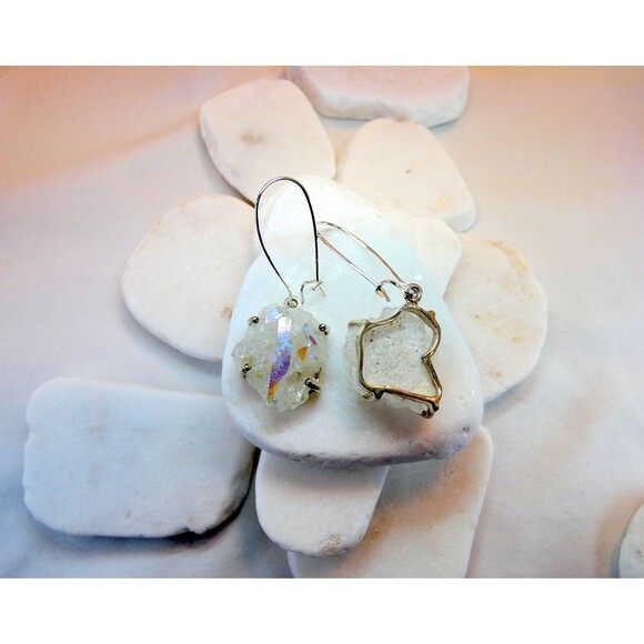 Angel Aura Quartz Crystal Sterling Silver Earrings Genuine Healing Jewelry - Picture 4 of 6